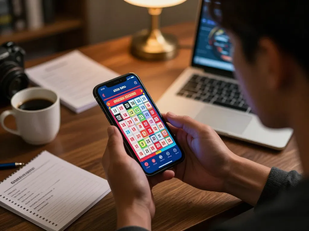 Situs toto betting experience on smartphone showcasing vibrant app interface during cozy home session.