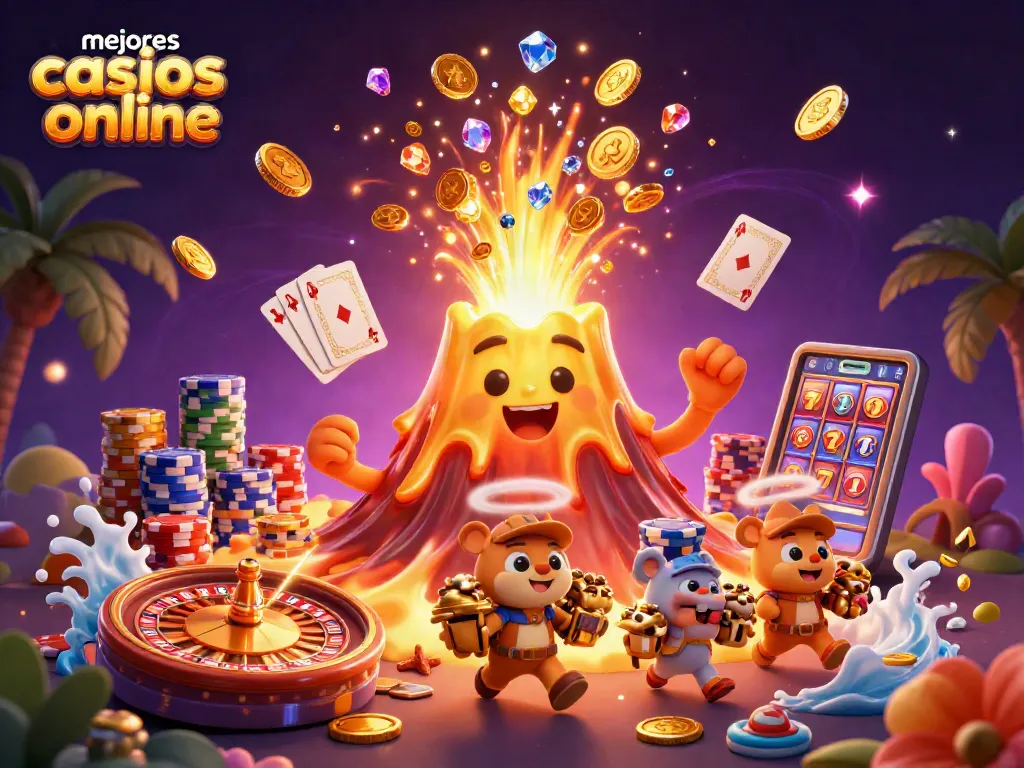 Disfruta de los mejores casinos online con esta vibrante ilustración 3D llena de acción.