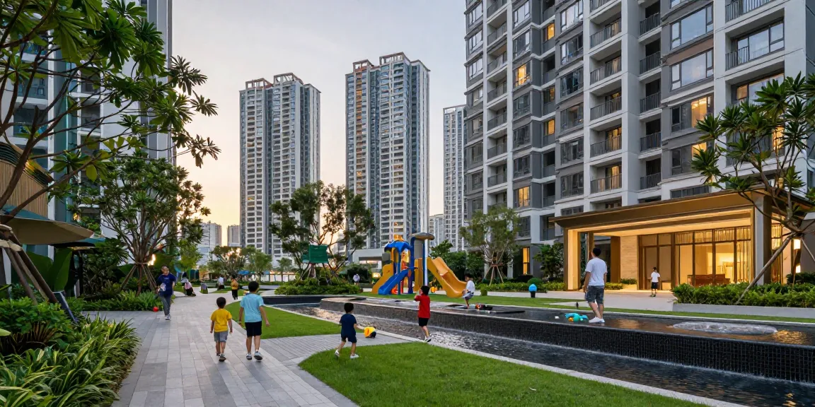 Tanjong Rhu Residences with families enjoying the community amenities in a vibrant urban setting.