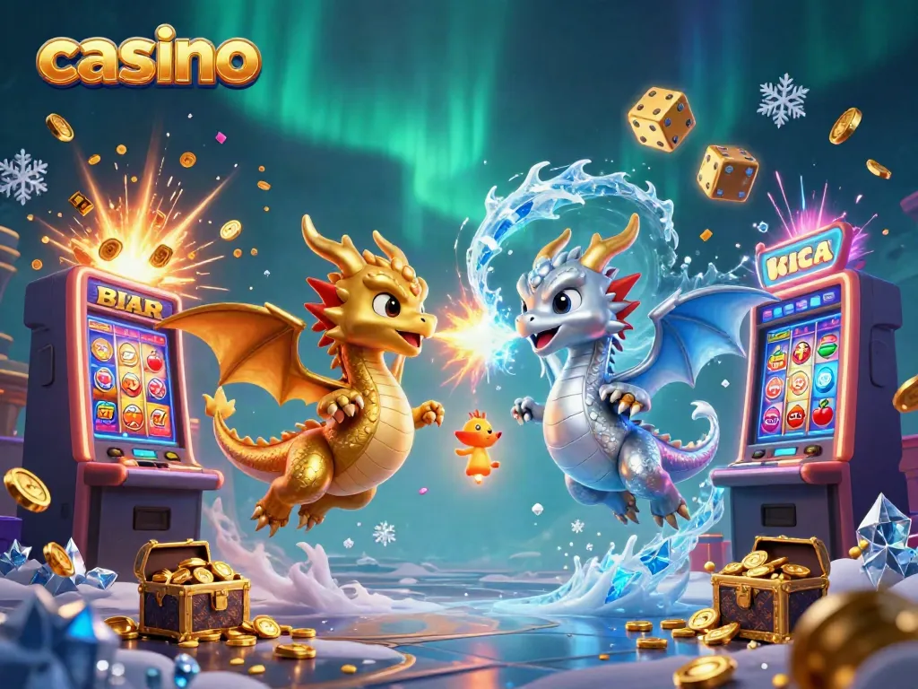 Engaging casino scene featuring cartoon dragons, slot machines, and dynamic gaming elements.