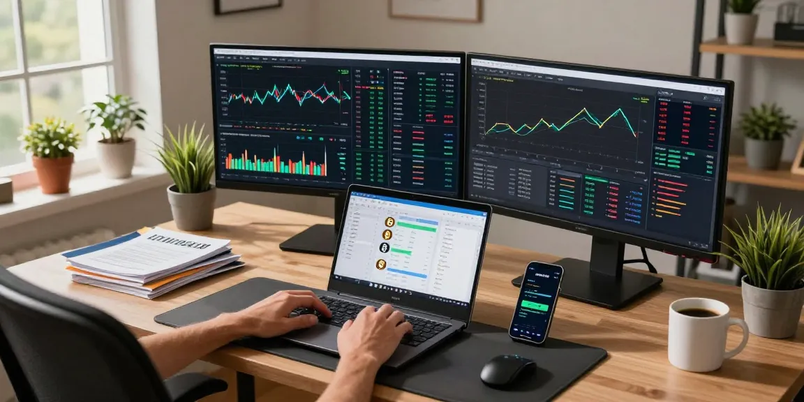 Bitcoin mining investment analysis in a modern crypto trading workspace with advanced monitoring tools and digital wallet.