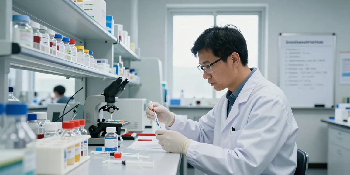 Researcher preparing SwissChems Peptides in a modern laboratory.