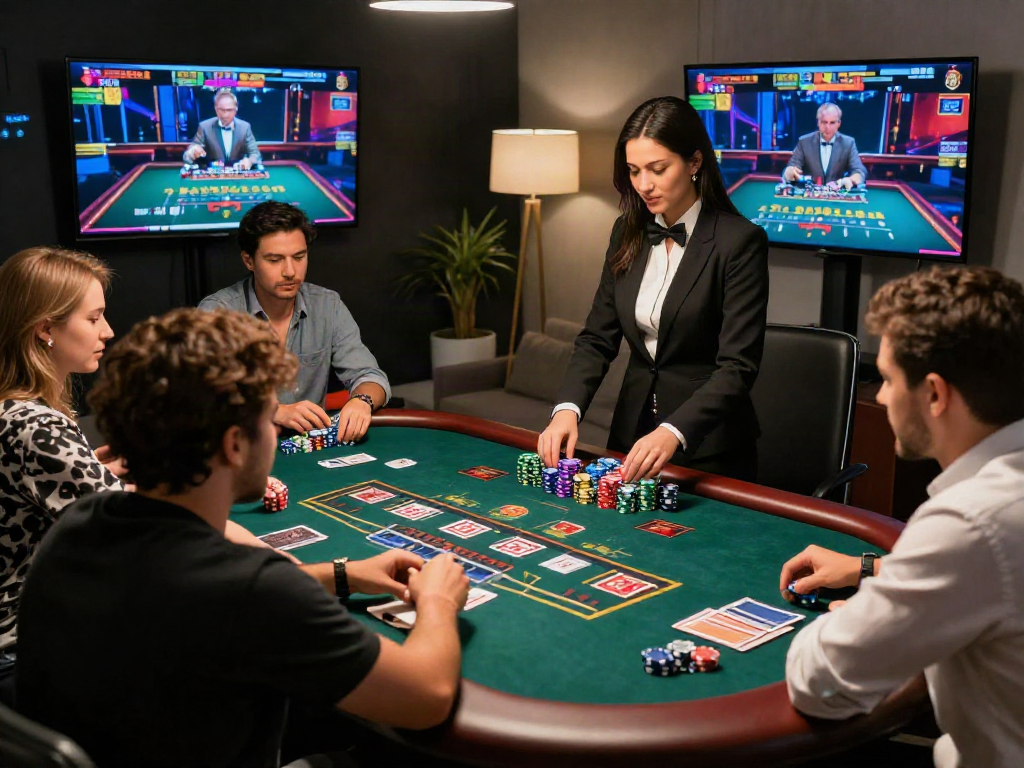 Exciting live casino online scene with players interacting in a vibrant virtual game.