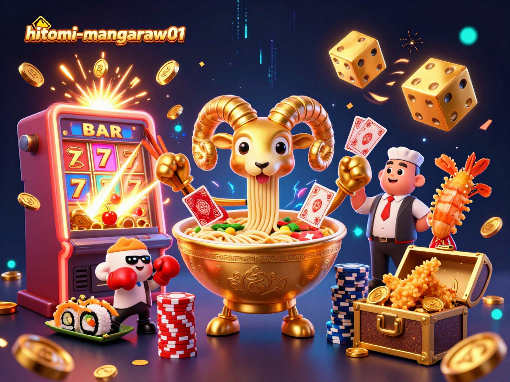 Experience thrilling moments with hitomi-mangaraw01 as a golden ramen dealer sparks excitement in vibrant casino scene.