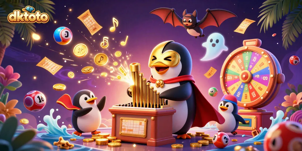 Play dktoto with a vibrant, dynamic scene of a phantom penguin at a casino, featuring exciting game elements.