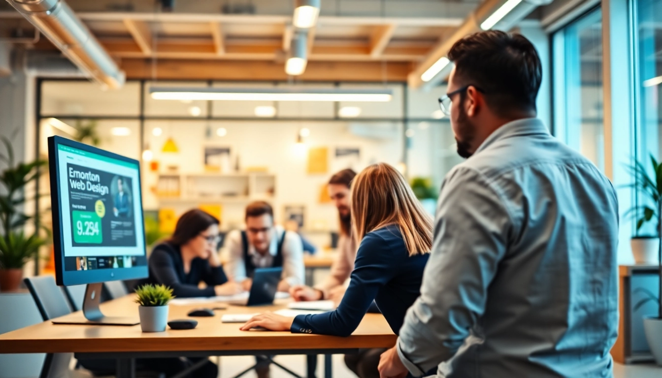 Enhancing edmonton web design through collaborative teamwork in a modern office setting.