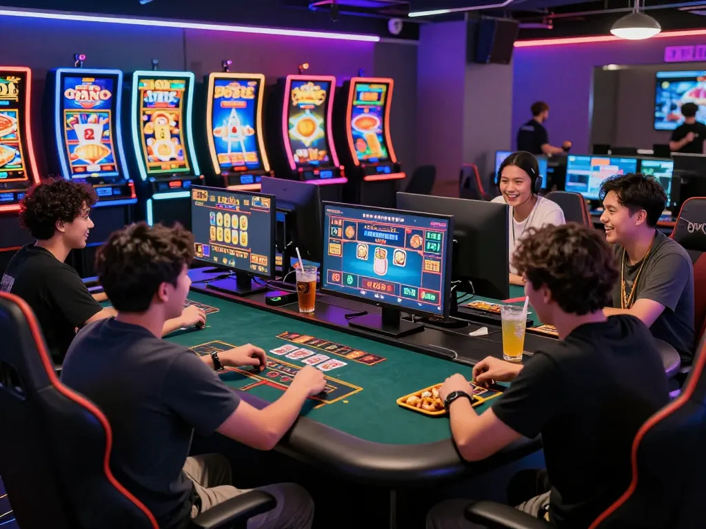 Exciting live gaming session at SC88COM with players enjoying vibrant casino games in a modern lounge.