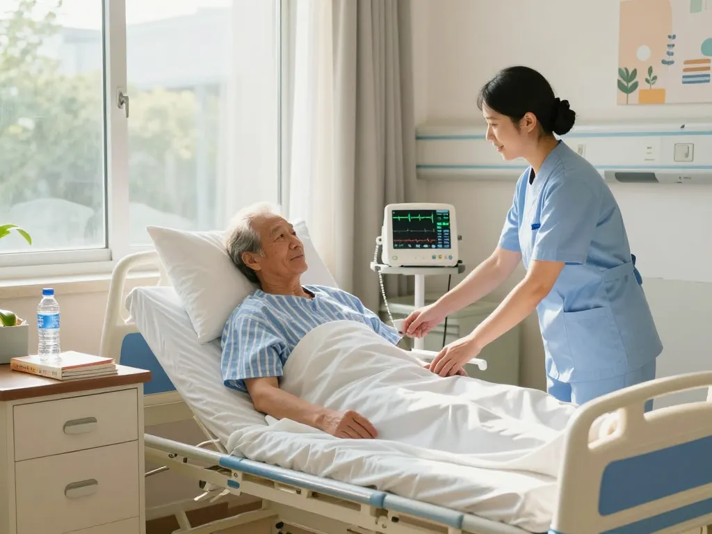 Comfortable giường bệnh nhân in a bright hospital room with a nurse adjusting its height for optimal patient care.