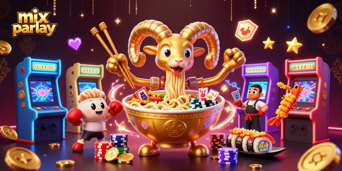 Engage in mix parlay betting with vibrant 3D characters surrounded by dynamic casino elements.