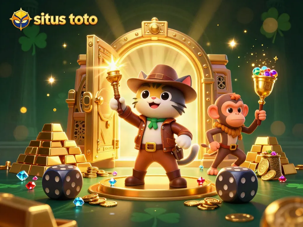 Experience situs toto action with the archaeologist cat uncovering treasures in a vibrant casino scene.