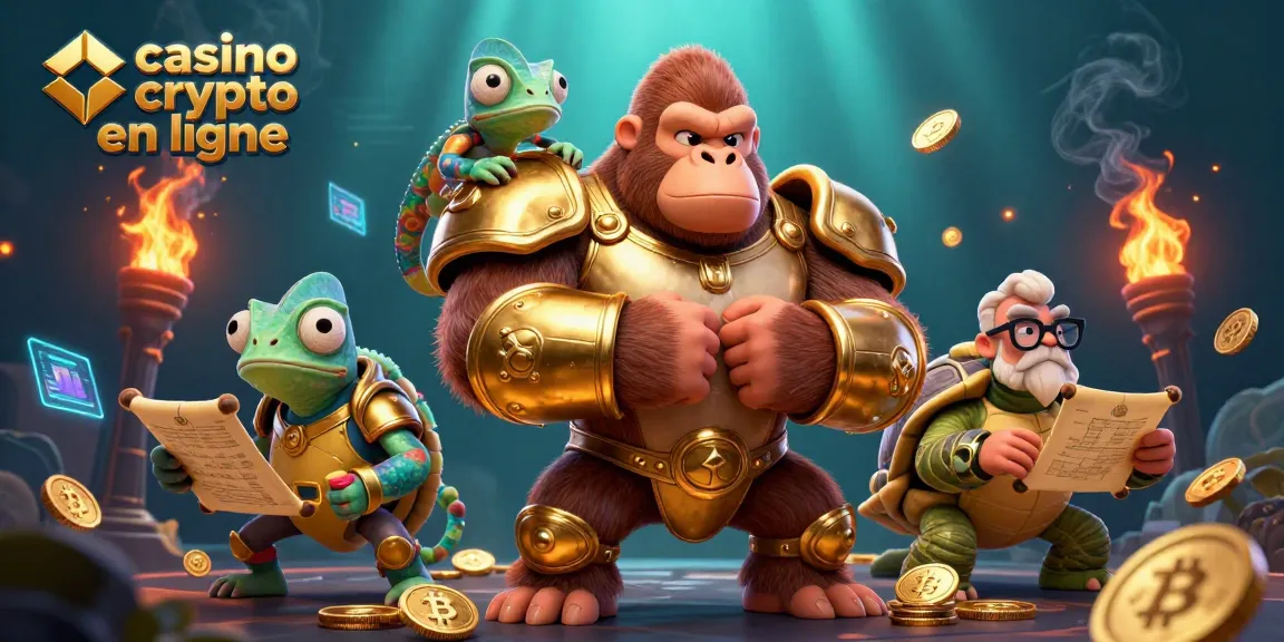 Découvrez les personnages du casino crypto en ligne, avec des éléments de blockchain et des pièces de cryptomonnaie.
