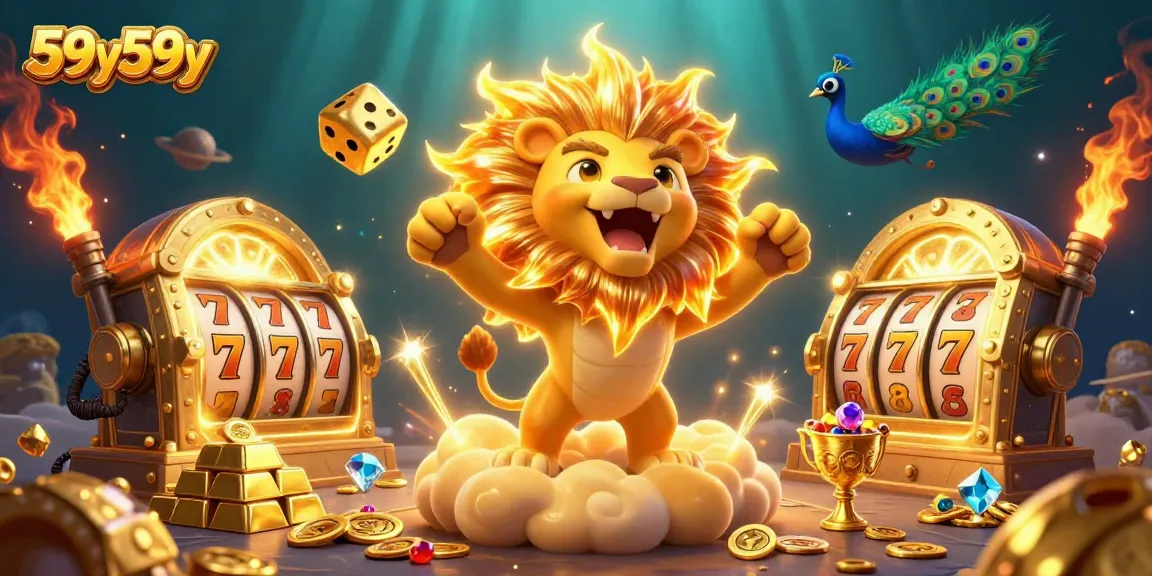 Spin the reels with 59y59y for jackpot excitement in a vibrant casino scene.