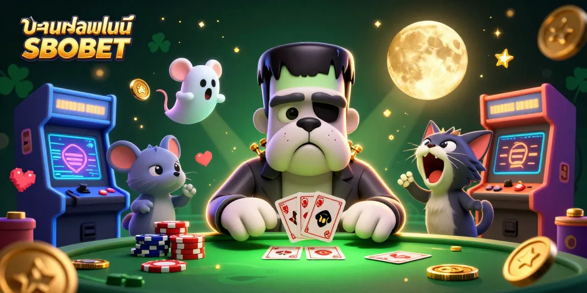 Experience แทงบอลออนไลน์ SBOBET with a vibrant 3D illustration showcasing thrilling casino characters and elements.