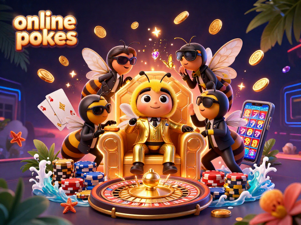 Experience thrilling online pokies excitement with a bumblebee mob boss in a vibrant casino-themed scene.