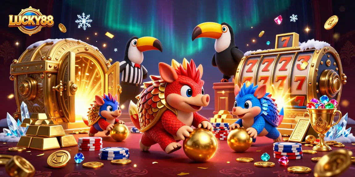 LUCKY88 slots extravaganza with rival pangolins in a dynamic casino showdown