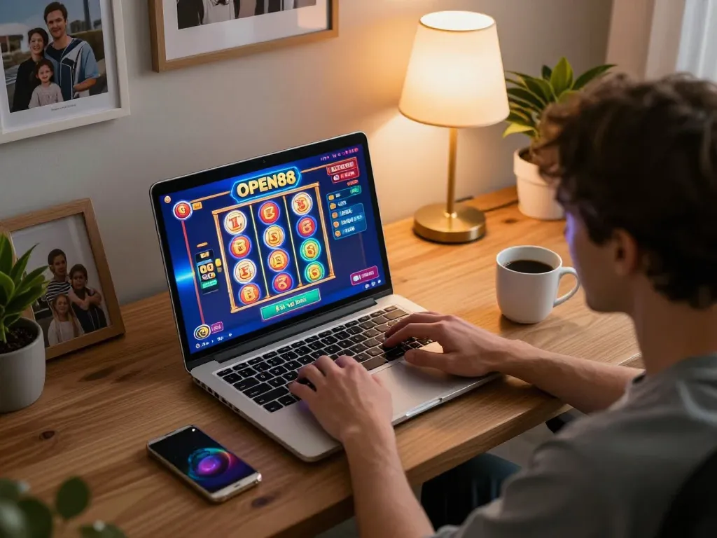 Engage in thrilling OPEN88 casino online gaming at home with vibrant slot interface
