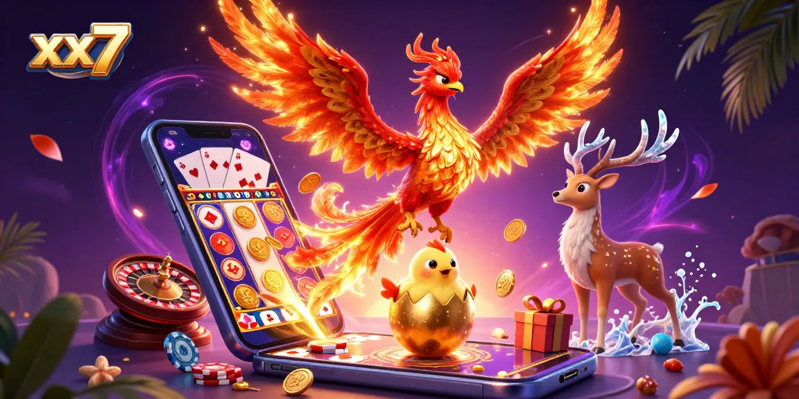 Spin slot reels and win with the vibrant xx7-themed illustration featuring a phoenix.