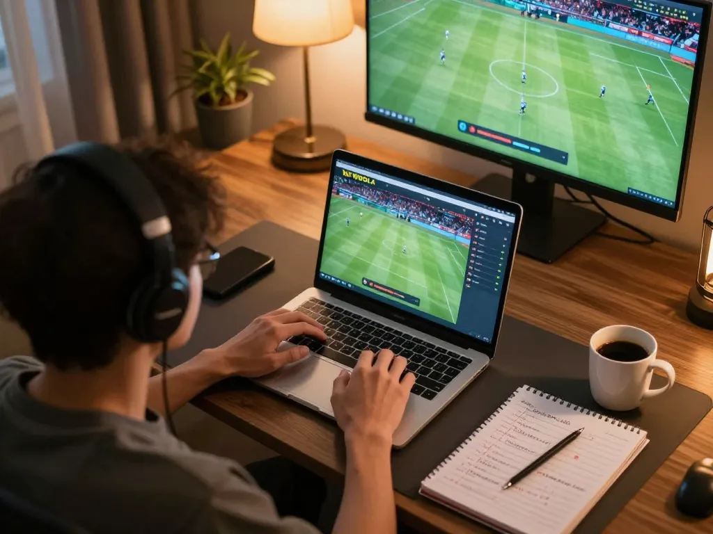Engaging in soccer bets on WWBOLA from the comfort of home, highlighting strategic gameplay.
