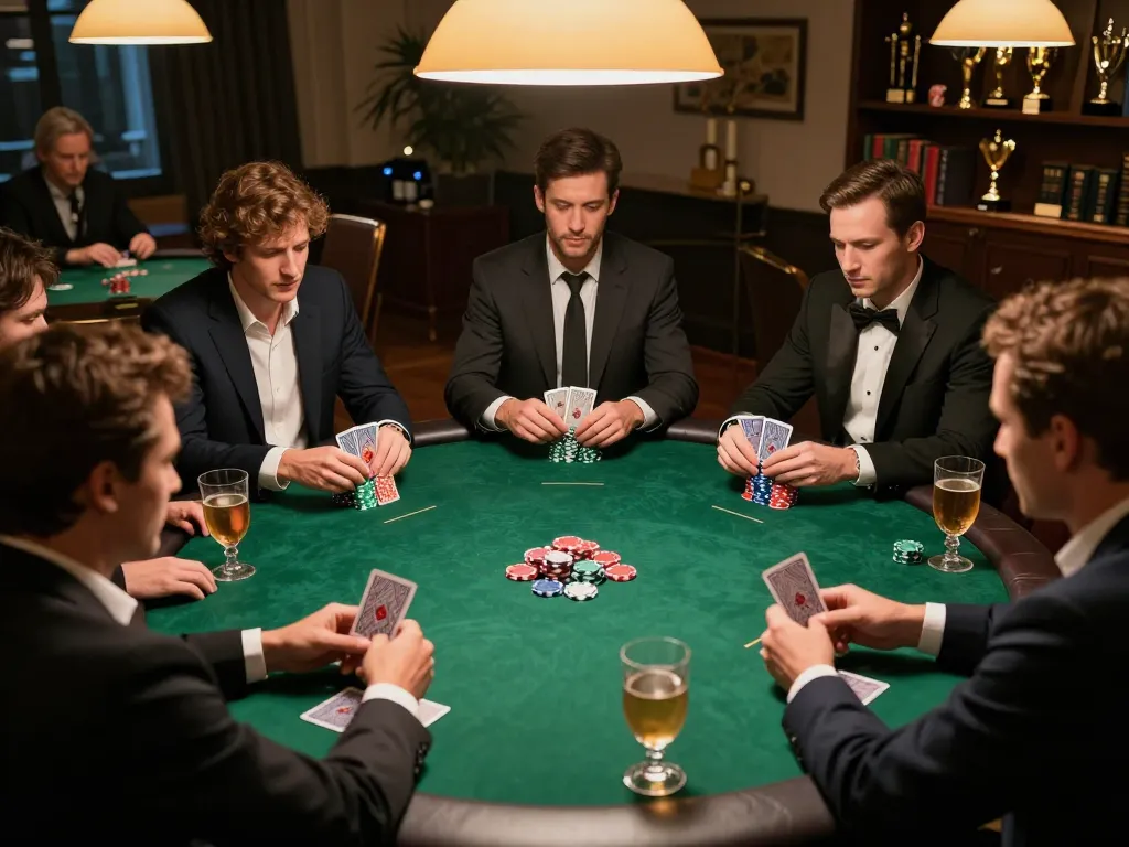 A thrilling poker night scene showcasing players engaged in strategy at slot777 tables in an inviting home setting.