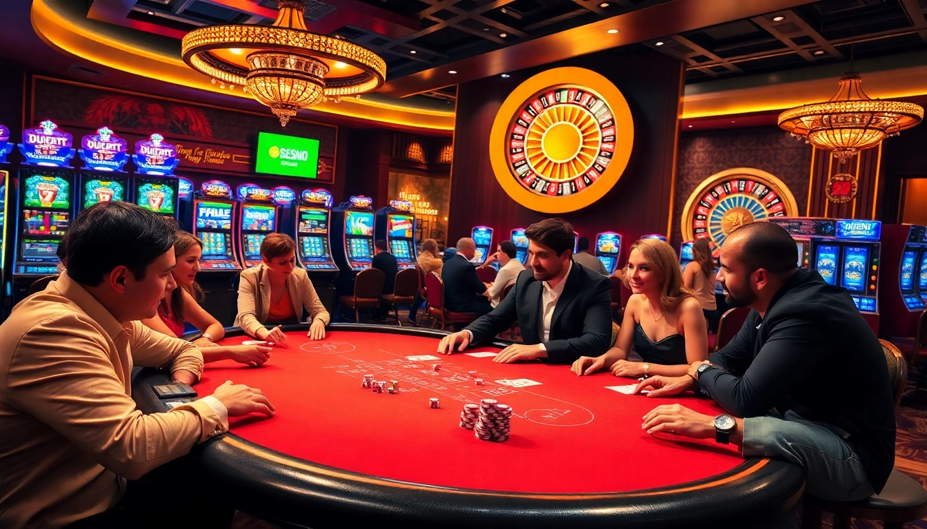 Joueurs captivants autour d'une table de poker dans un cadre élégant de casino en ligne France, mettant en avant l'excitation et le luxe.