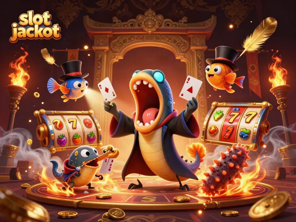 Experience the thrill of slot jackpot in a vibrant 3D illustration full of colorful characters and game elements.