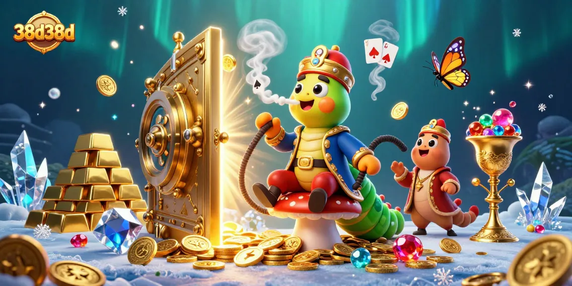 Engage in casino action with the 38d38d sultan caterpillar amid treasures and poker symbols.