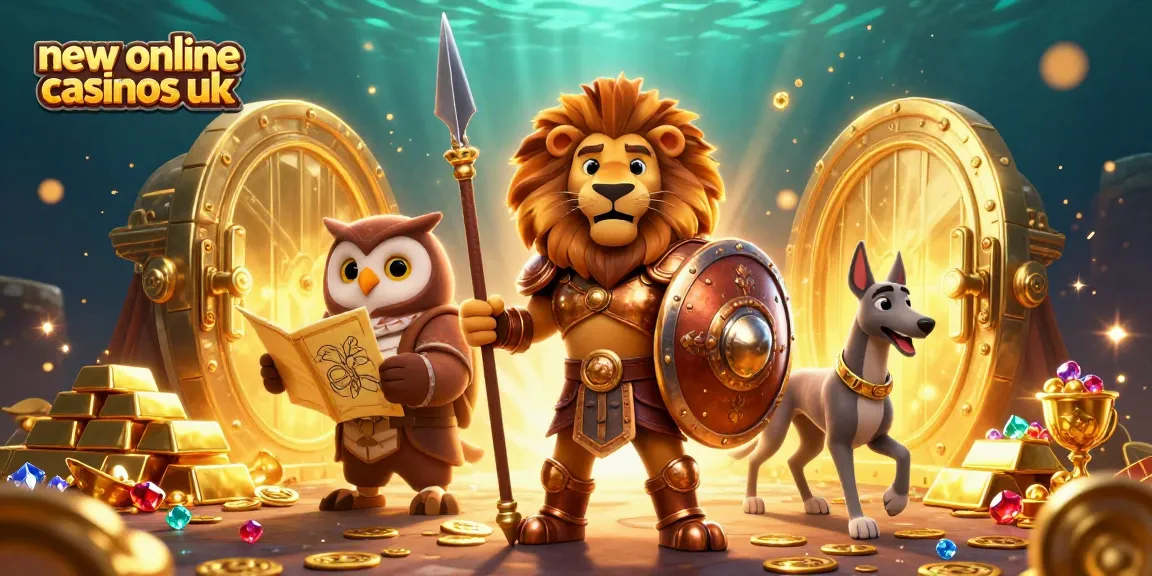 Engage with the new online casinos uk scene featuring a Spartan lion and treasure elements.