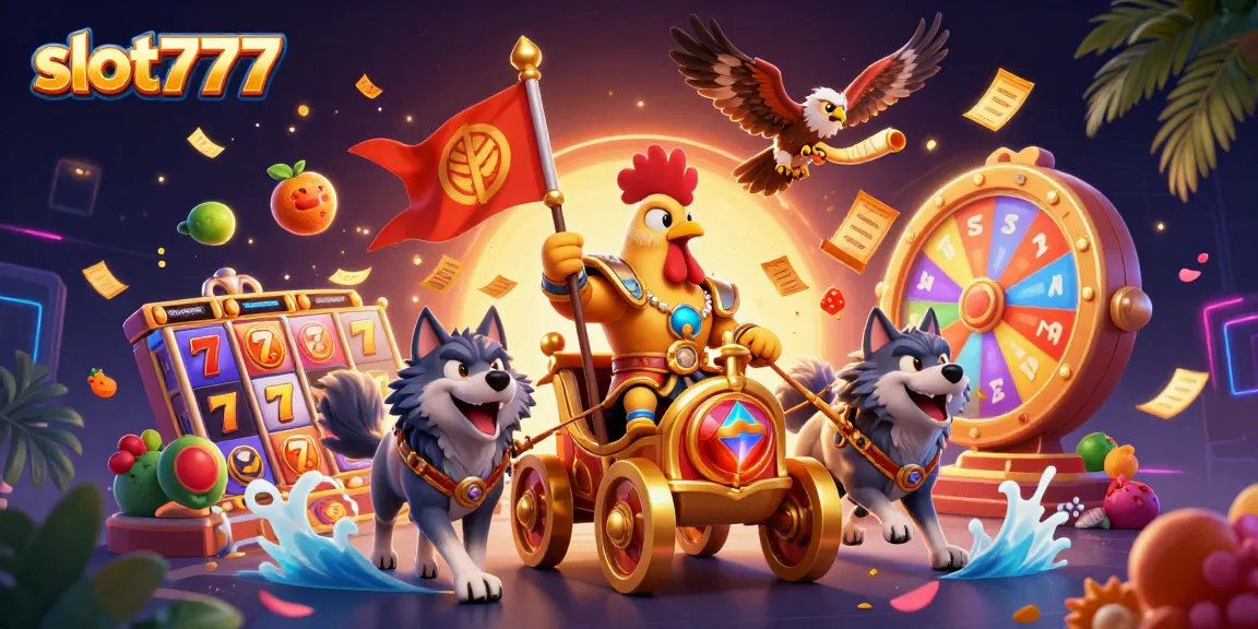 Spin the reels with slot777 in a vibrant, dynamic casino scene filled with exciting game elements.