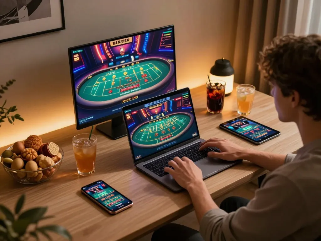 Engaging in a thrilling LC88 online casino experience on a stylish gaming setup.