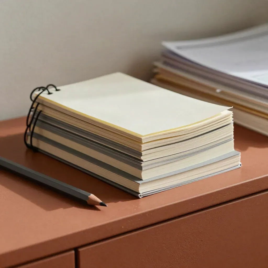 Fanned index tabs, notebook ring, and pencil stub in soft editorial light.
