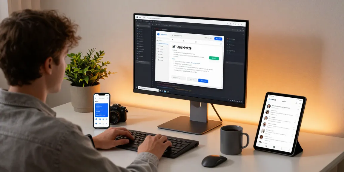 Exploring the 纸飞机中文版 app interface on a modern desk setup with tech devices and vibrant plants for a creative workspace.