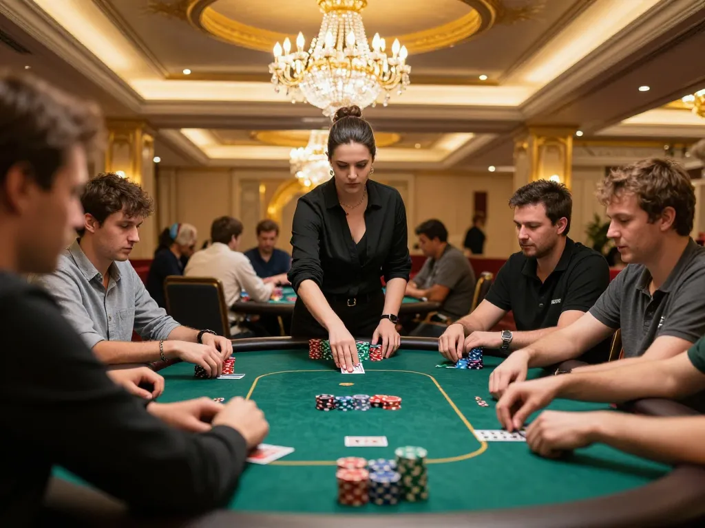 Fun88 players engaging in a high-stakes poker game at a luxurious casino table