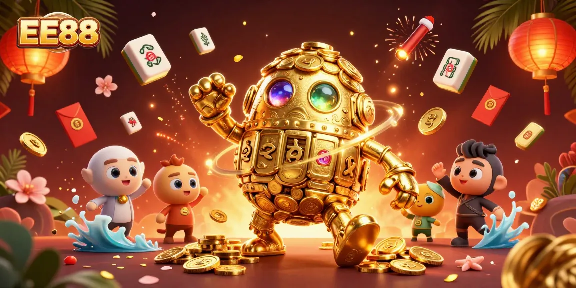 Experience the enchanting EE88 casino magic with golden golem characters surrounded by vibrant gaming elements.