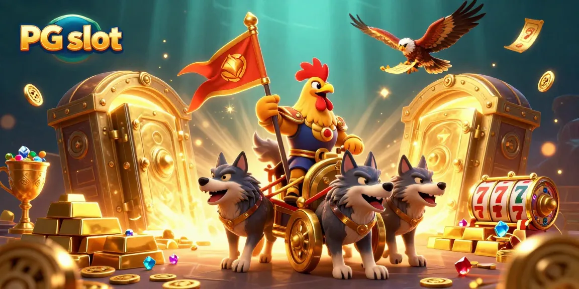 Spin the PG slot with colorful treasures and unique characters in a vibrant casino scene.