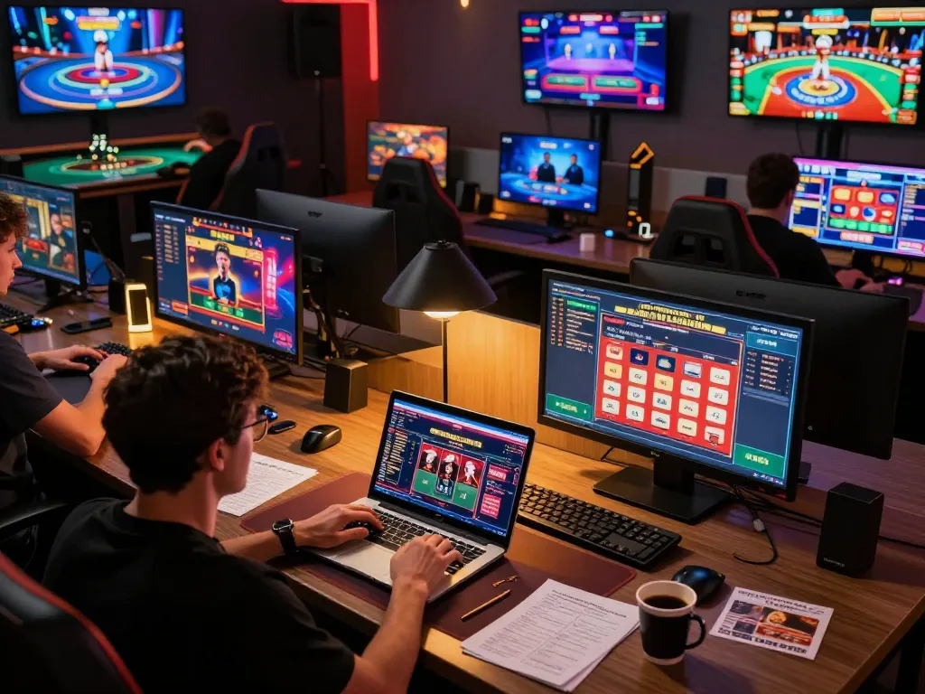 Engaging player utilizing ku bet on multiple screens showcasing exciting online casino games.