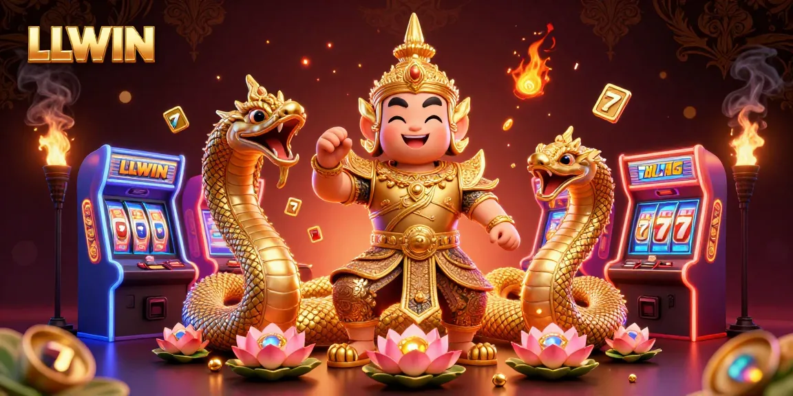 Engage with LLWIN's vibrant gaming experience featuring a guardian and jackpot slot elements.
