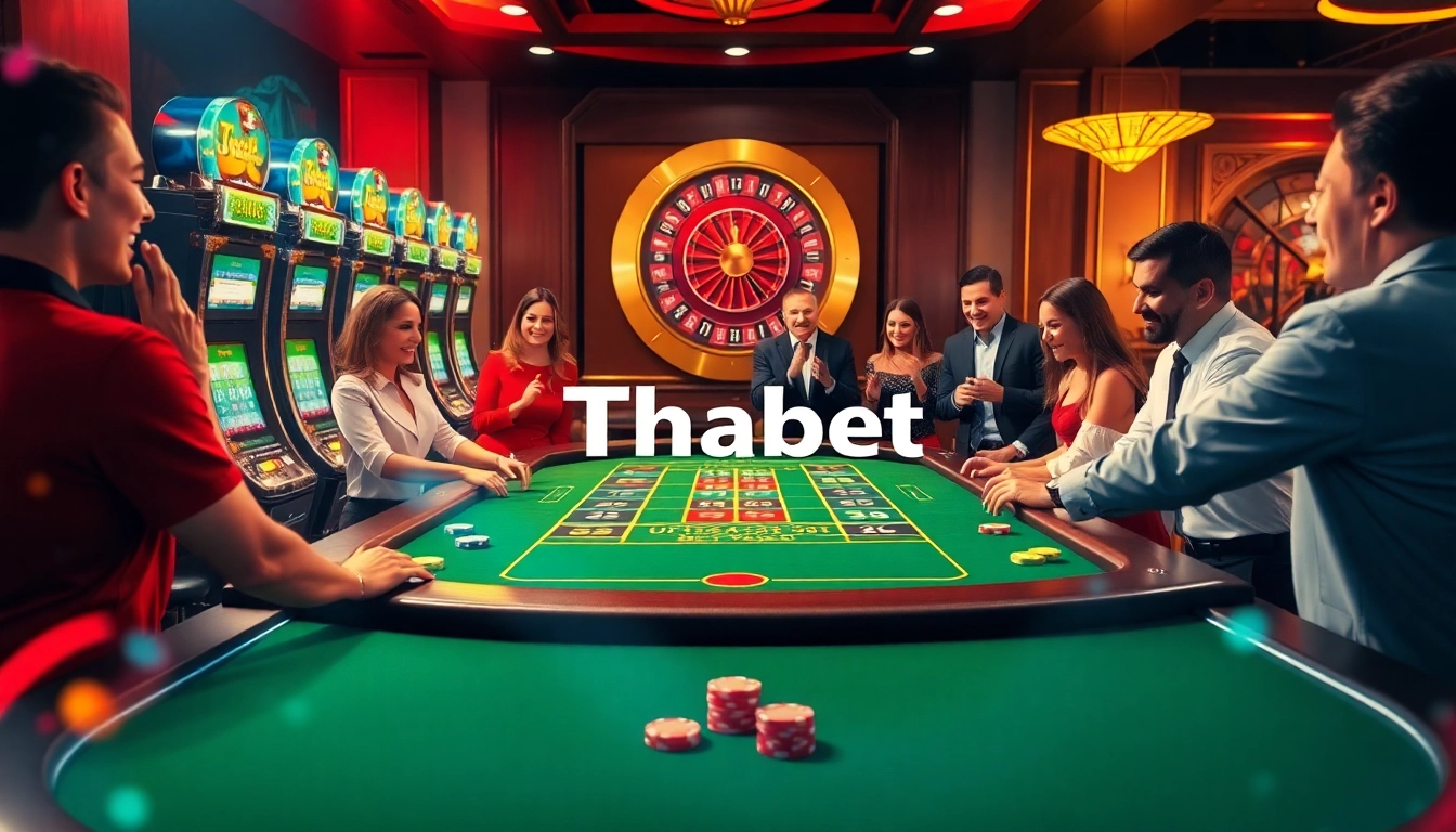 Thabet players enjoying a thrilling casino experience at a vibrant gaming table.
