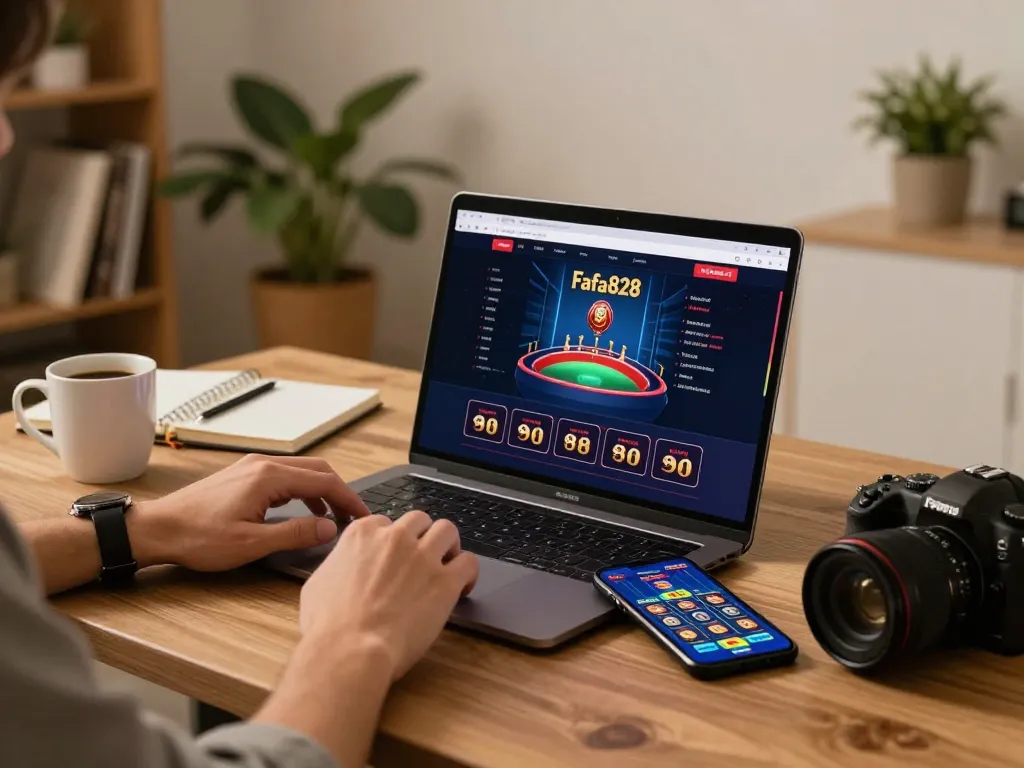 Engaging in online gaming with FAFA828 on laptop and smartphone in a cozy setup, emphasizing a strategic gambling experience.