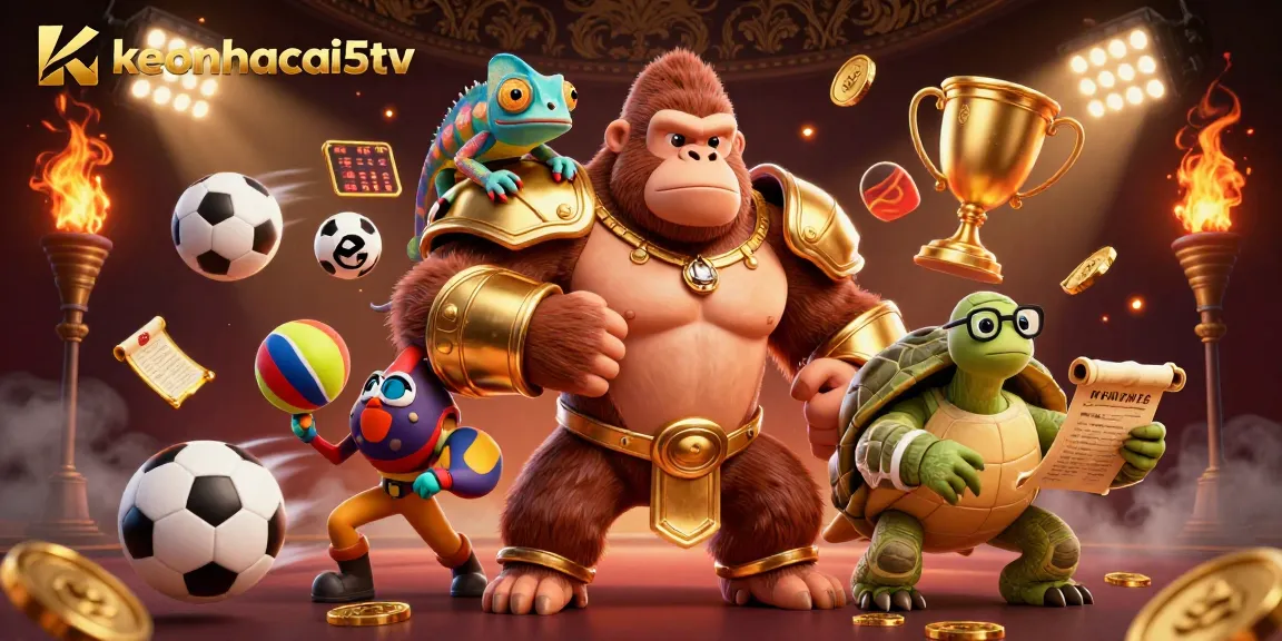 Exciting scene showcasing keonhacai5tv with dynamic sports balls and vibrant gaming elements