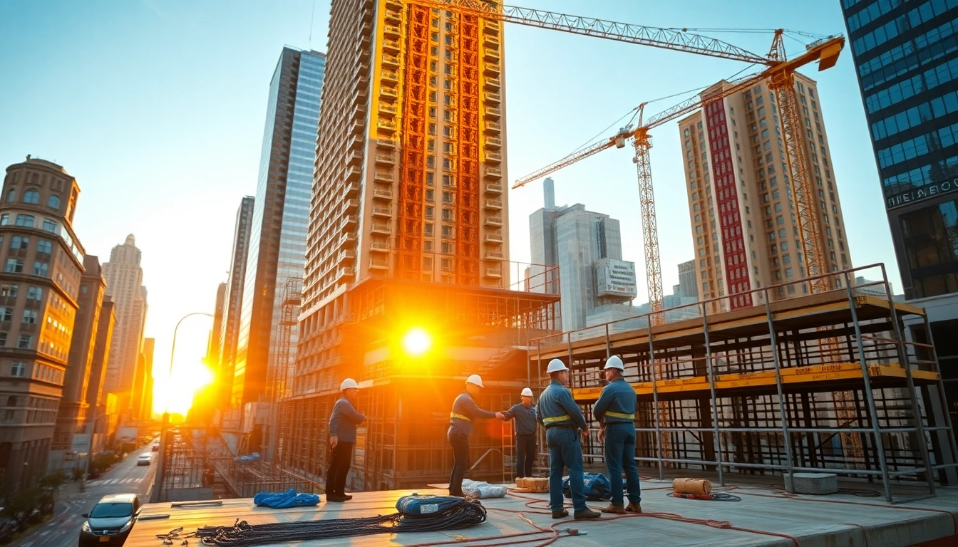 New York Commercial General Contractor managing a project with workers on-site.