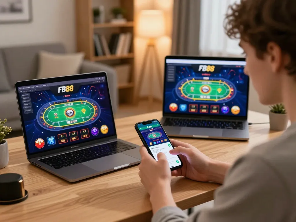 Access the thrilling games of Link FB88 on a mobile device while enjoying a cozy home atmosphere.