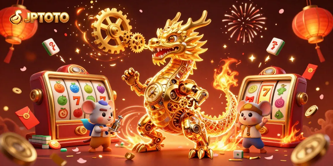 JPTOTO memberikan pengalaman bermain mesin slot dengan karakter naga emas 3D dan elemen judi lainnya.