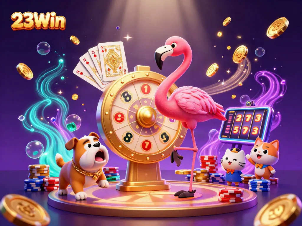 Spin the prize wheel with 23Win for exciting casino action and rewards while showcasing vibrant gaming elements.