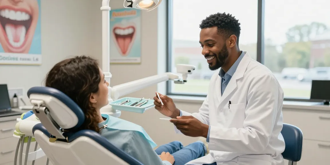 Compassionate dentist Mooresville NC consulting with patient in welcoming dental office.