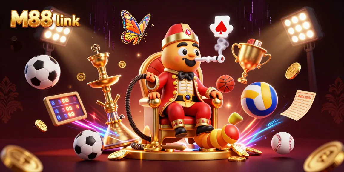 Bet on M88 link with vibrant characters creating a lively 3D casino scene full of energy.