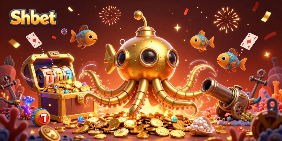 Experience thrilling gameplay with Shbet's golden kraken submarine amidst vibrant casino elements.