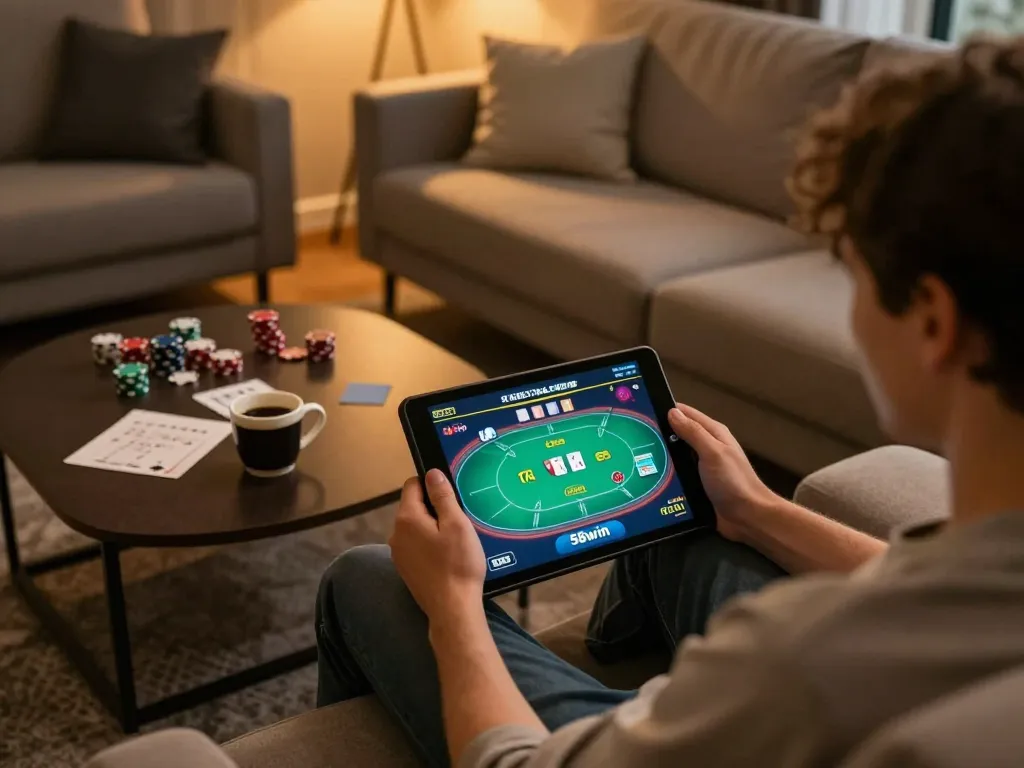 Engaging online poker gameplay on 58wiin, showcasing strategic planning from the comfort of home.
