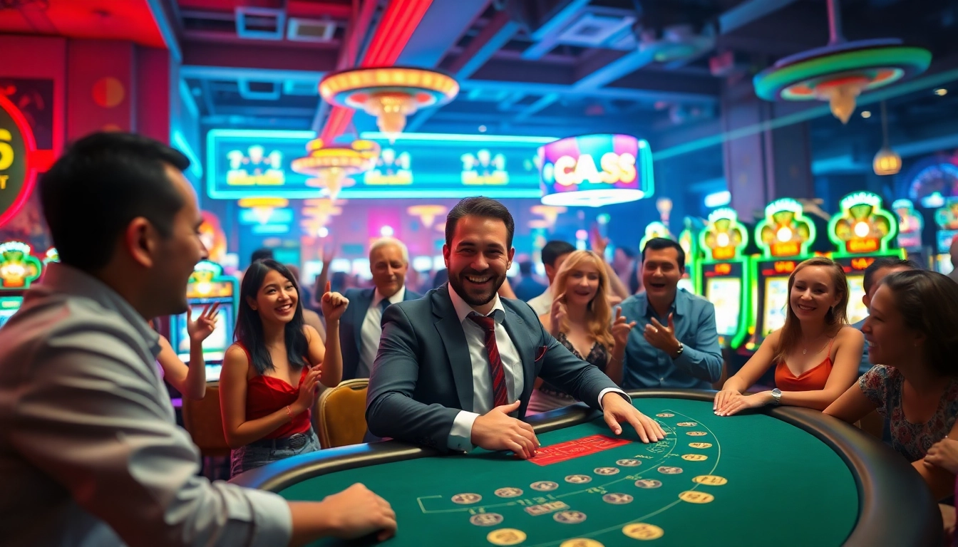 Experience the thrilling atmosphere of Vegas hero casino with engaging players and vibrant lights.