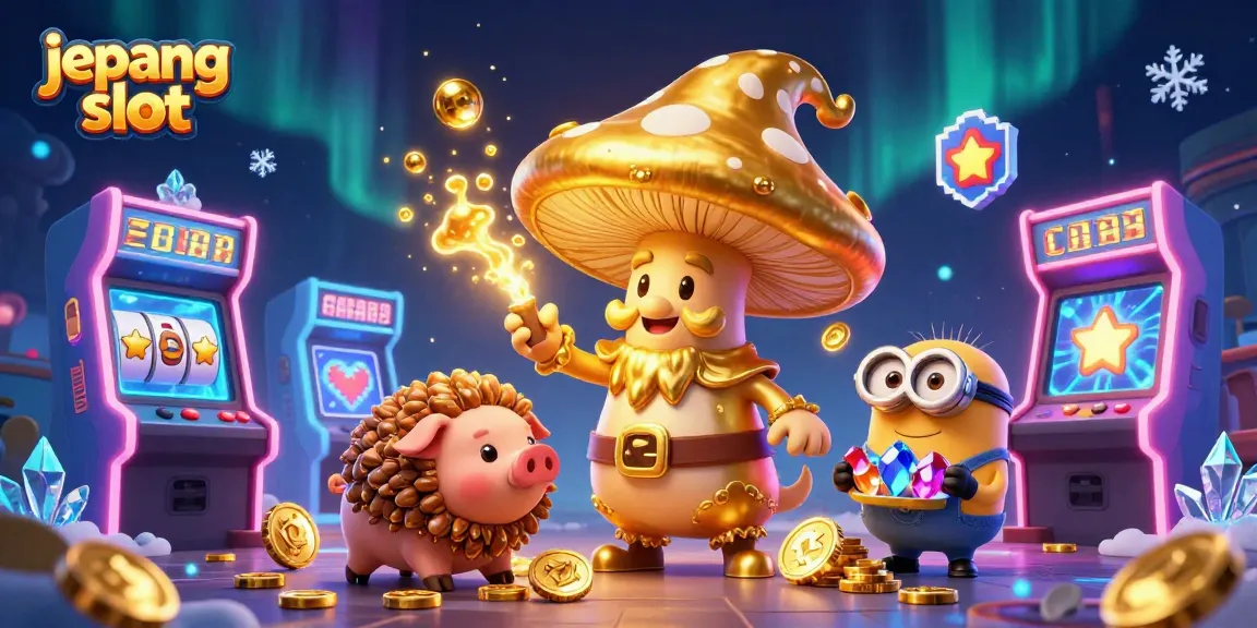 Play and win in jepang slot with golden mushroom wizard and vibrant casino elements
