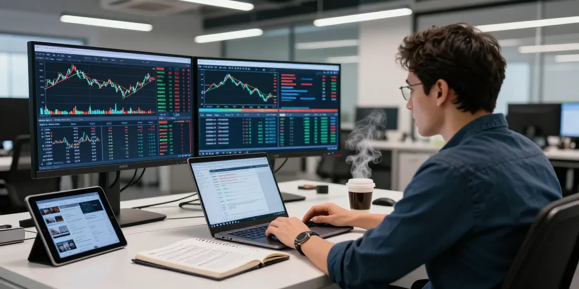 在专业交易办公室中，交易员专注于分析TradingView图表，实时数据和技术指标清晰可见。